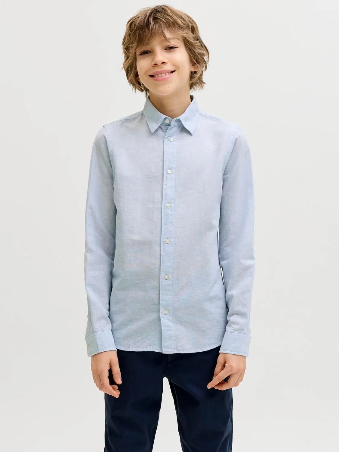Рубашка из льняной смеси, классическая, Jack & Jones Junior, синяя
