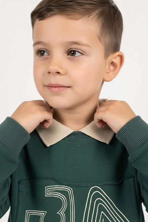 Детское худи для девочек с принтом Oversize Collared Sweat Miababy, Nefti Green — фото 3