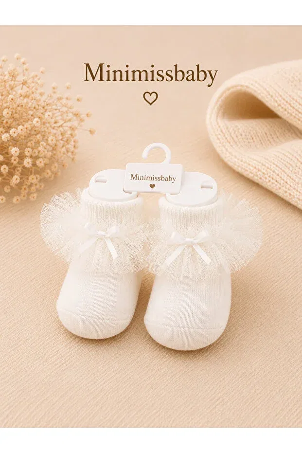 Детские носки для девочек с бантом тюлевые набор 2 шт Bow detailed tulle baby girl socks set of 2 Minimissbaby, Metallic — фото 3