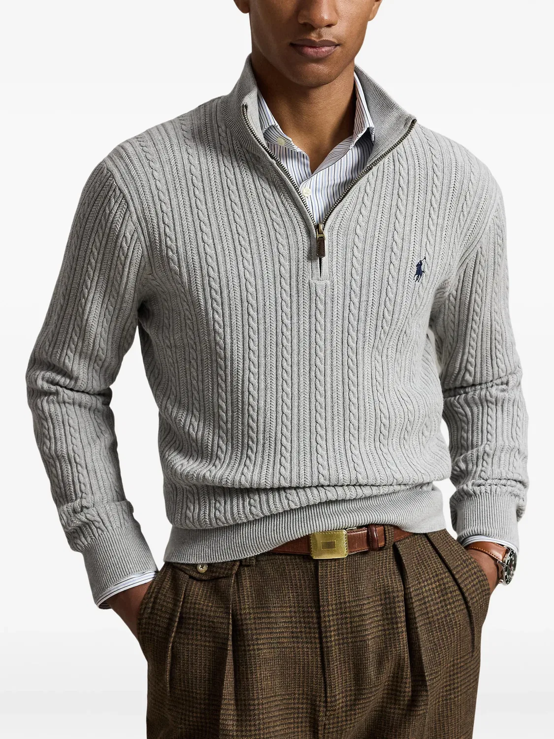 Polo Ralph Lauren Кабельный свитер на молнии серый — фото 2