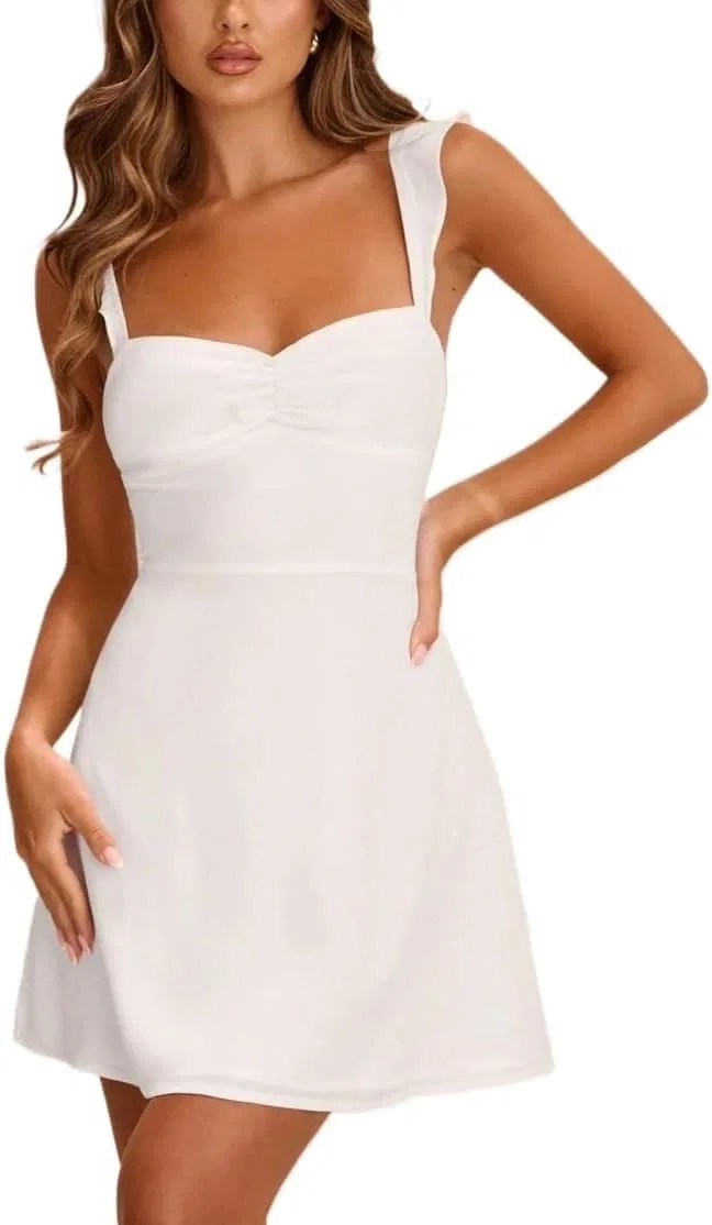 Женское мини-платье с воланами Cami, White