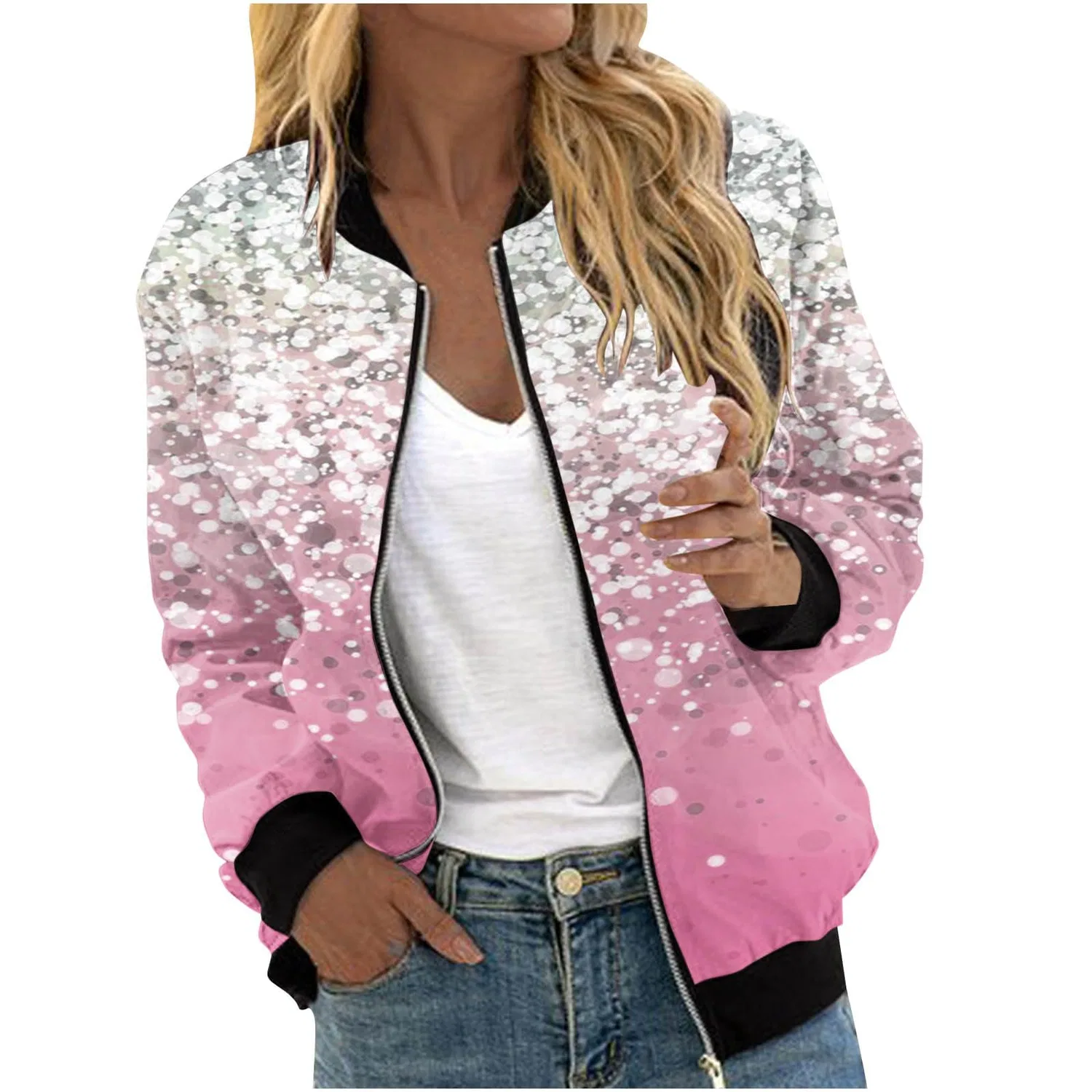 Женское зимнее пальто с принтом Black Bomber Jacket, rosa