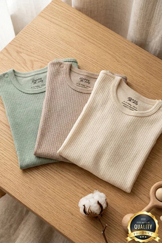 Детский комплект боди для мальчиков с коротким рукавом Premium ribbed fabric 100% organic cotton 3-piece baby boy short sleeve bodysuit set with snap fasteners Huggy Mommy, Colored — фото 3