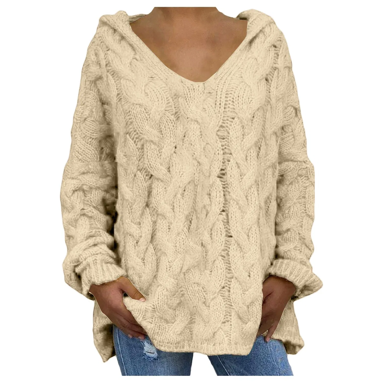 Женский свитер с V-образным вырезом Winter Warm Sweaters, Beige