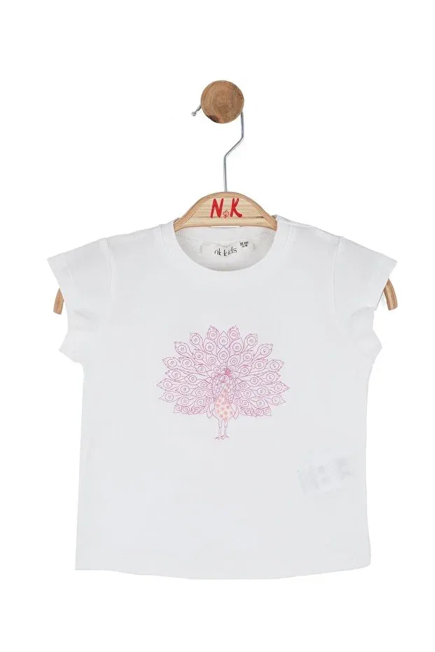 Детская футболка с принтом для девочек Peacock Tshirt Nk, Ecru-Lilac