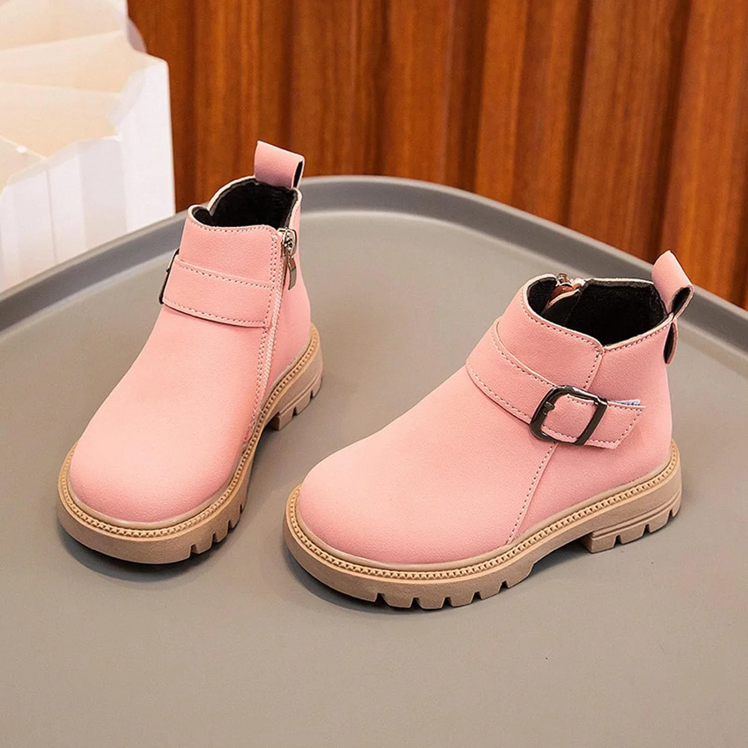Детские зимние ботинки для девочек и мальчиков с боковой молнией SHOPESSA, Brown — фото 3