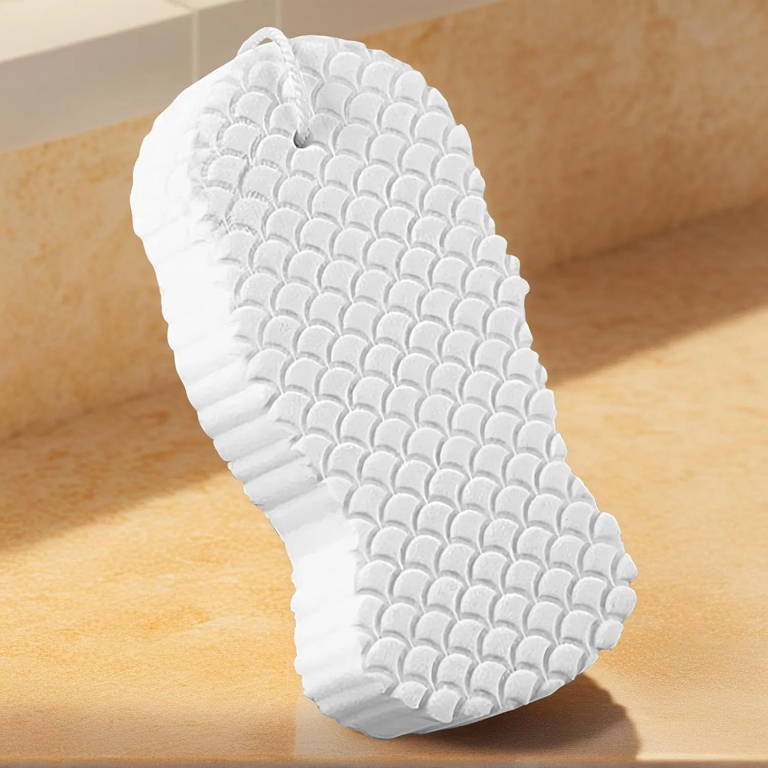 Мочалка для душа, Fish-scale дизайн, Generisch, 1 шт, 12x6x2.3 см, Белый — фото 2