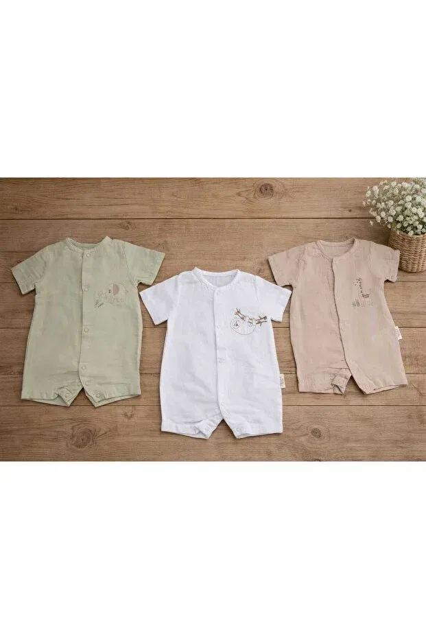 Детское боди-комбинезон с вышивкой Safari Friends Muslin Baby Rompers Set of 3 Necix'S, Multicolor — фото 2