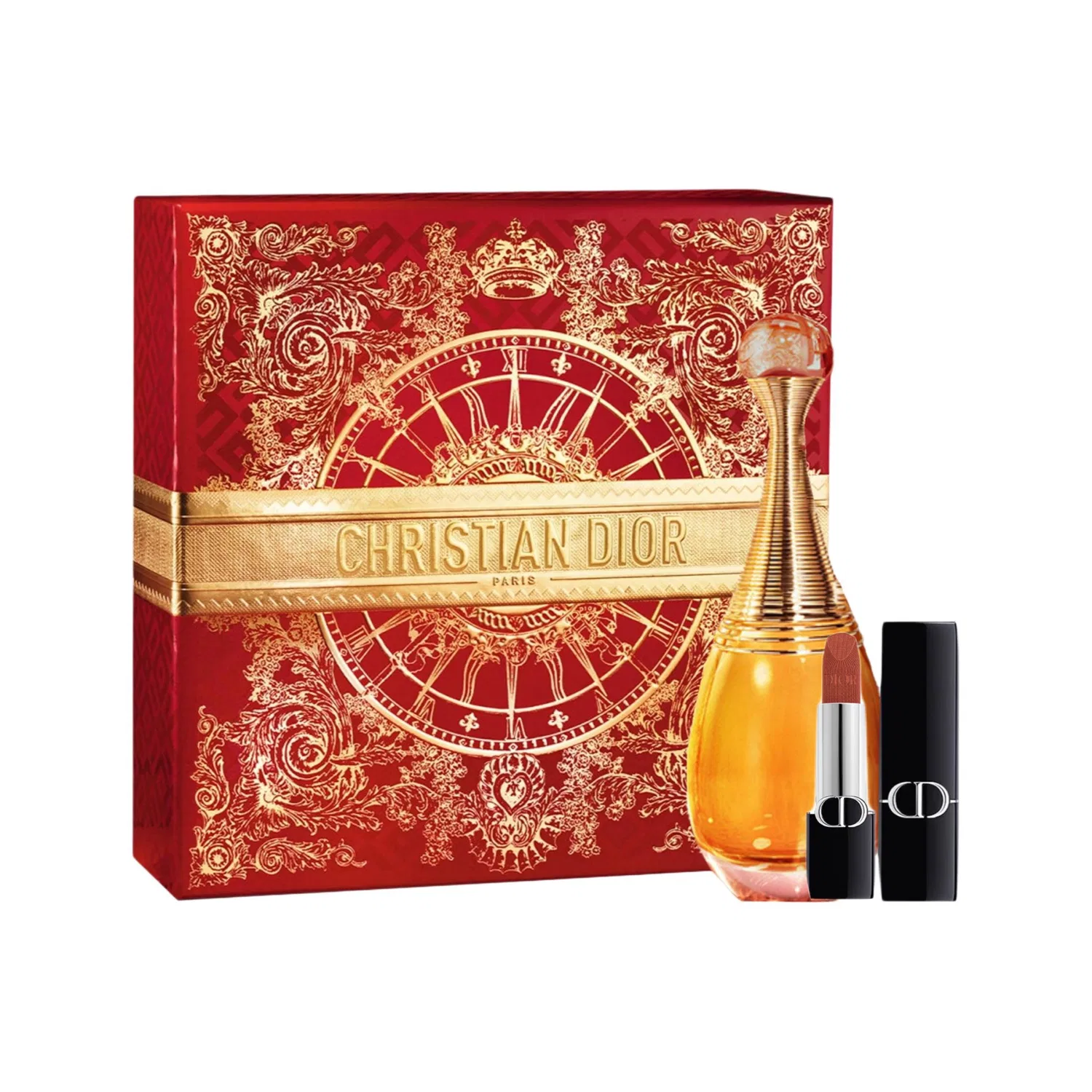 Женский подарочный набор парфюма и губной помады DIOR, 50 мл и 3,5 г, Blue Gold #999, Radiant Gold Fortune Box — фото 2
