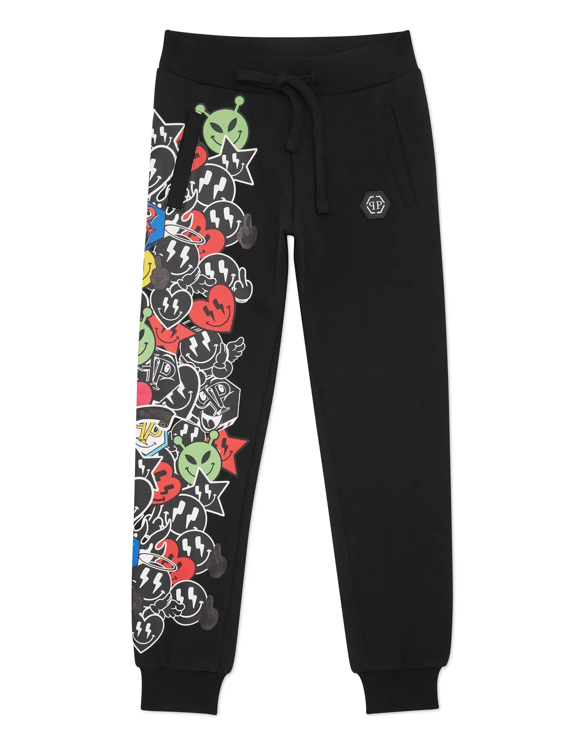 Детские спортивные брюки с графичным принтом Smile PHILIPP PLEIN, черный