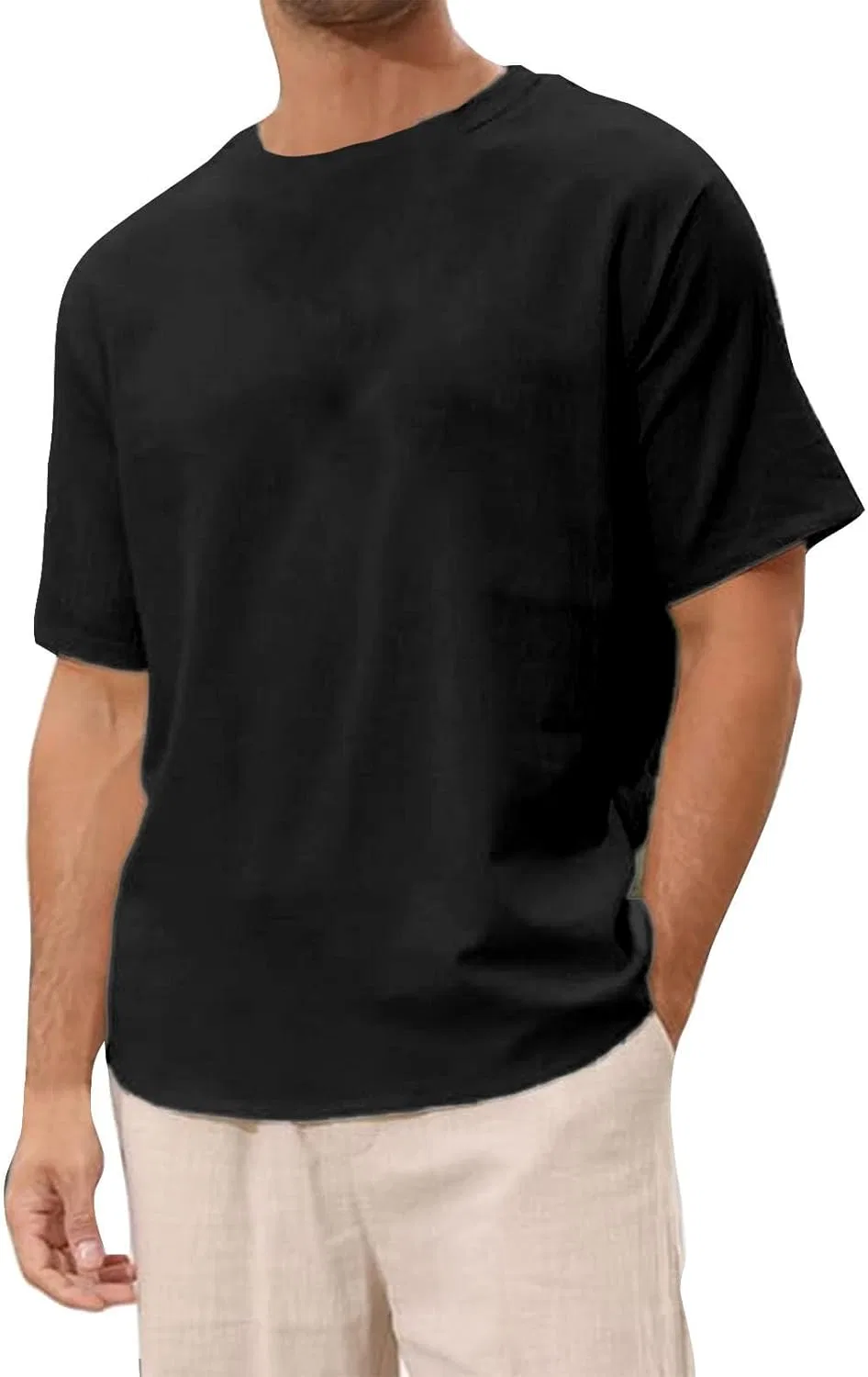 Мужская свободная футболка с коротким рукавом Linen, Black