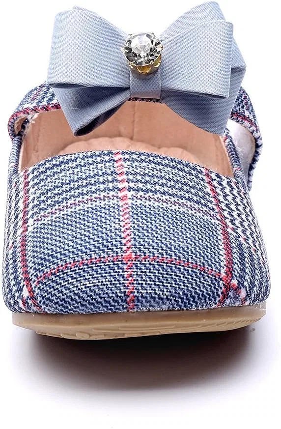 Детские балетки для девочек с принтом Marry Jane Flat Slip on School Ballerina Shoes Chiximaxu, Light Blue Bowknot — фото 2