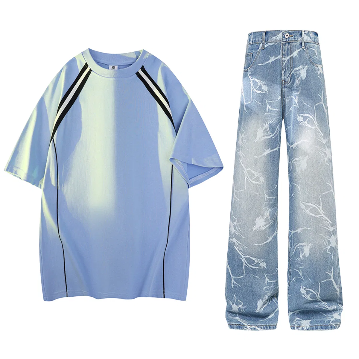 Детский спортивный комплект с коротким рукавом Sky Blue Short-Sleeved+Light Blue Jeans GWAF, Sky Blue/Light Blue