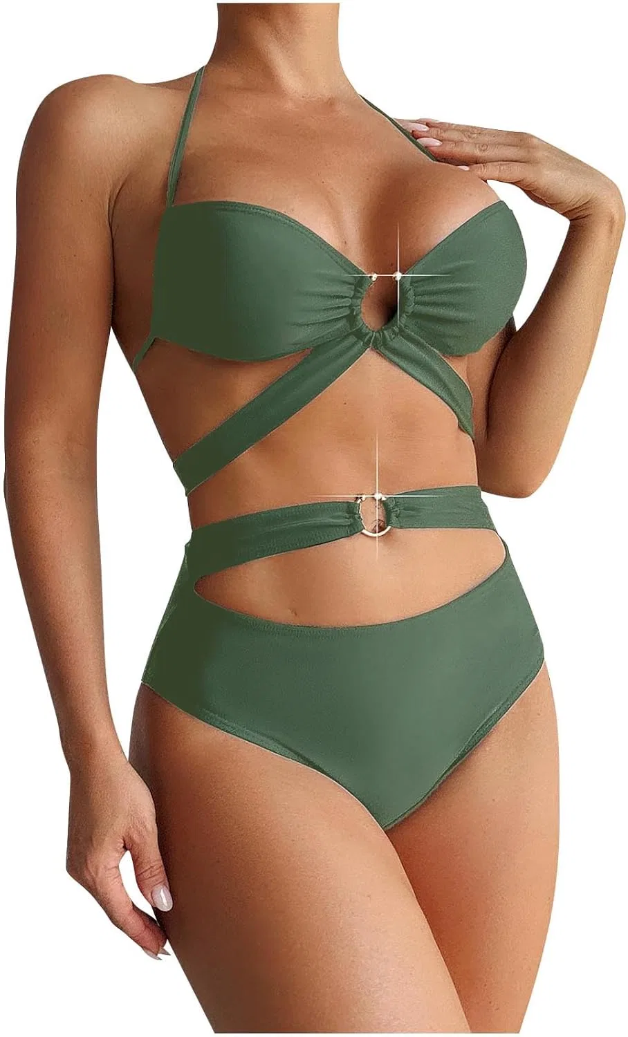 Женский бикини-комплект с завышенной талией Generic, Army Green