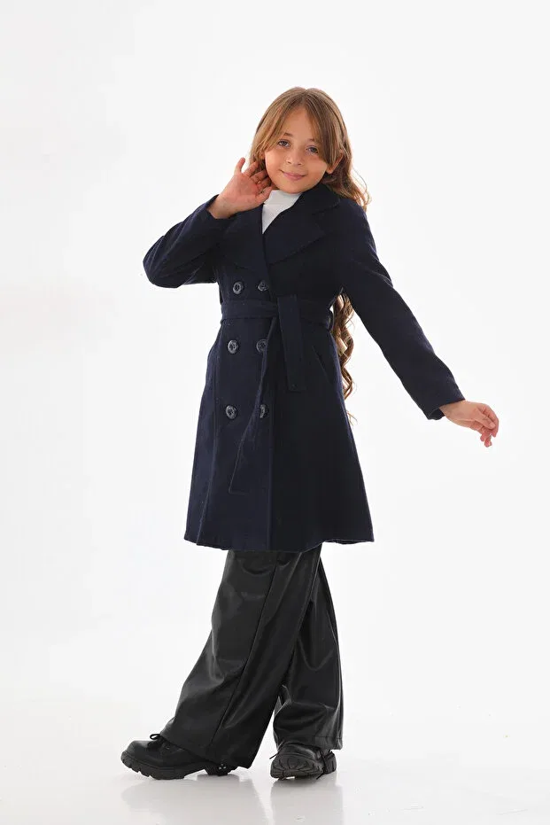 Детское пальто для девочек длинное Wiens Kids, Navy Blue — фото 2