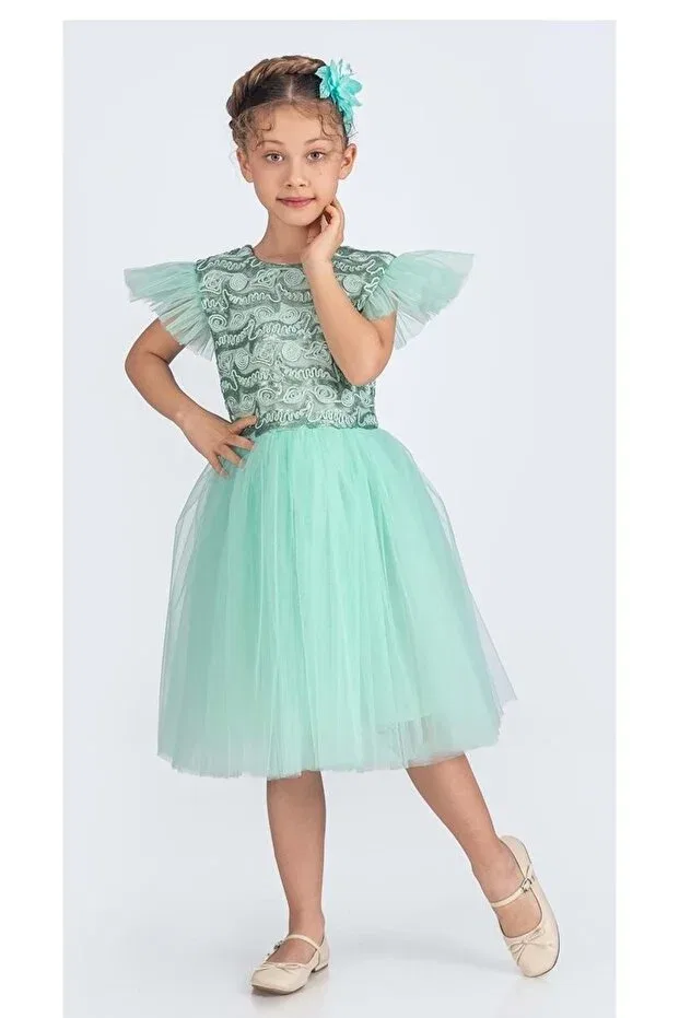 Детское платье из тюля с пайетками Mnk Baby&Kids, Mint Green