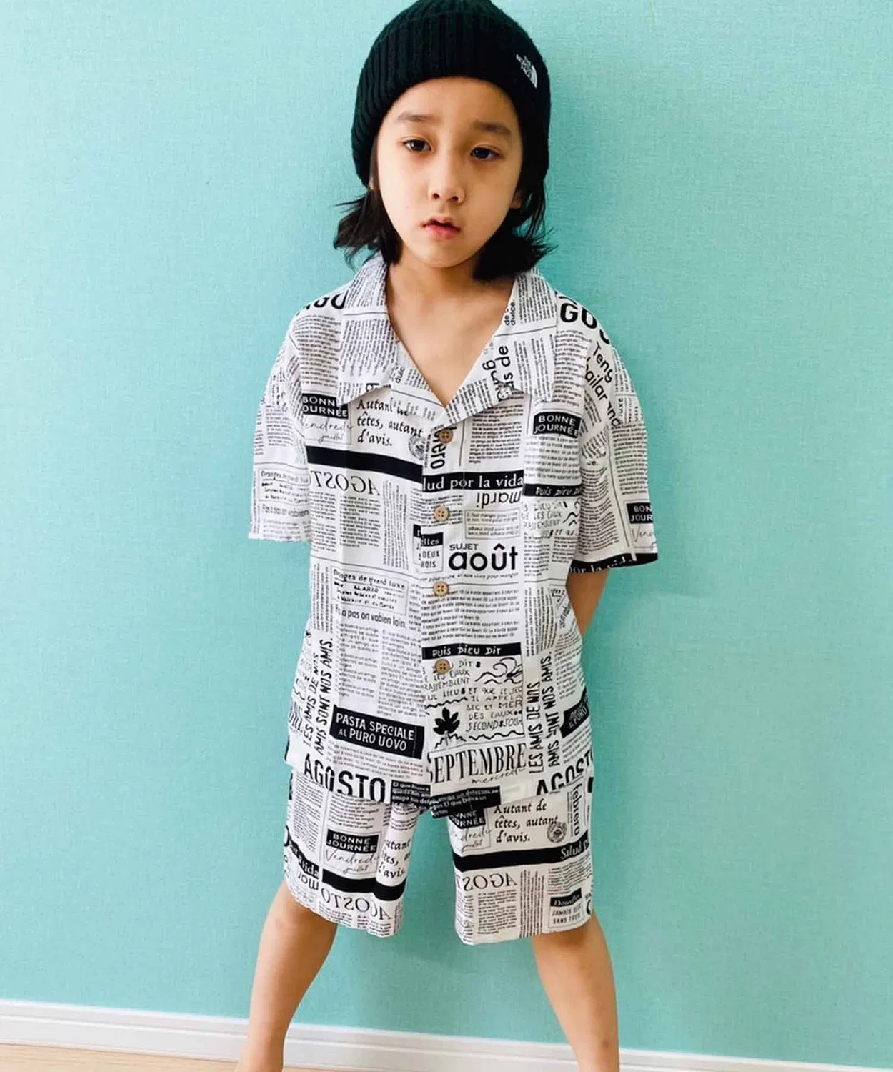 Детский комплект из рубашки и шорт с принтом Aloha Rayon THE CASUAL, Black