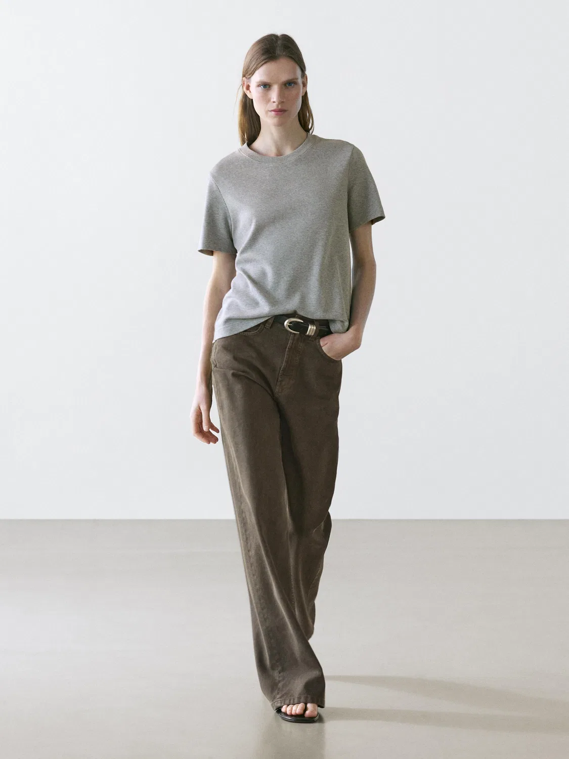 Футболка с круглым вырезом из 100% хлопка интерлок Massimo Dutti, серый