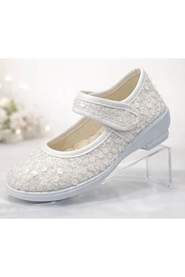 Детские балетки для девочек с коротким каблуком Shining heelled girls' ballet flats Papucumun Dünyasi, White
