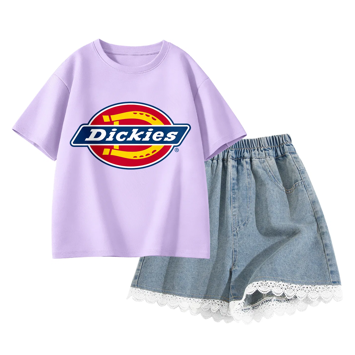 Детский спортивный комплект с круглым вырезом Dickies, Standard Taro Purple+Solid Color Lake Blue
