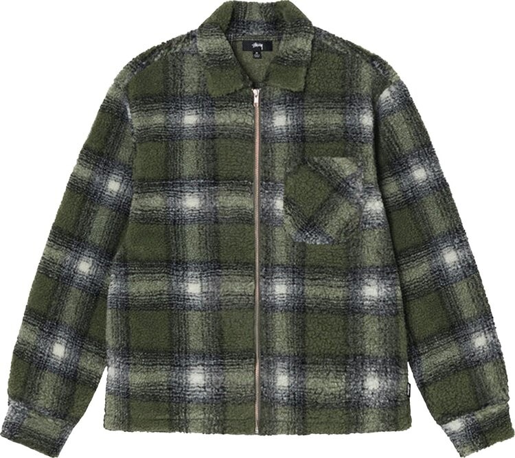

Рубашка Stussy Shadow Plaid Sherpa Zip Shirt 'Olive', зеленый
