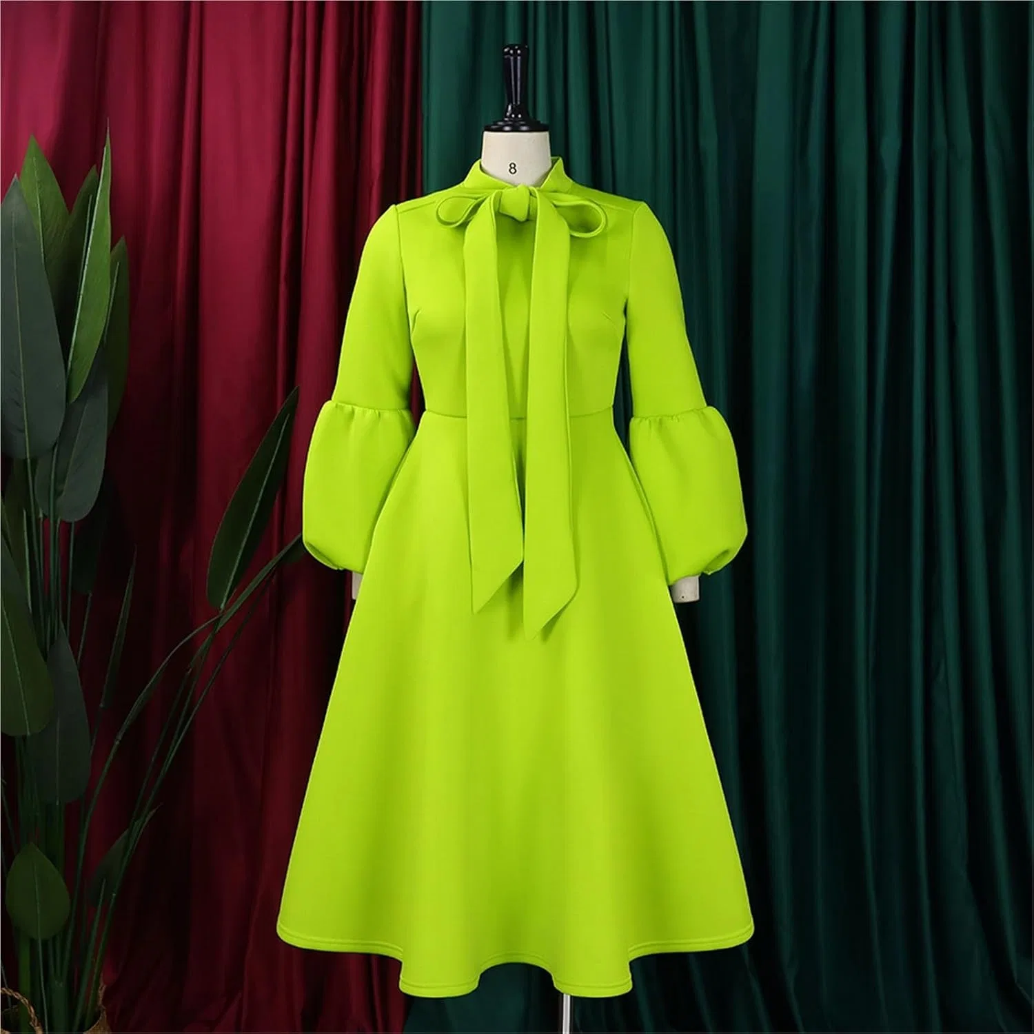 Женское вечернее платье с бантом и фонариками, Plus Size, Green — фото 2