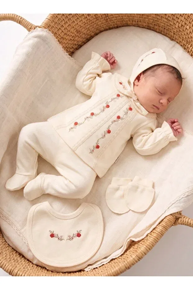 Детский комплект боди для новорожденных девочек с вышивкой Basics Cherub Baby, Ecru