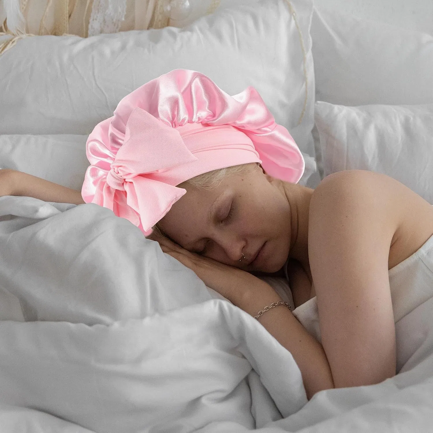 Шапочка для душа Satin с эластичным краем, PACKOVE, Розовый — фото 4