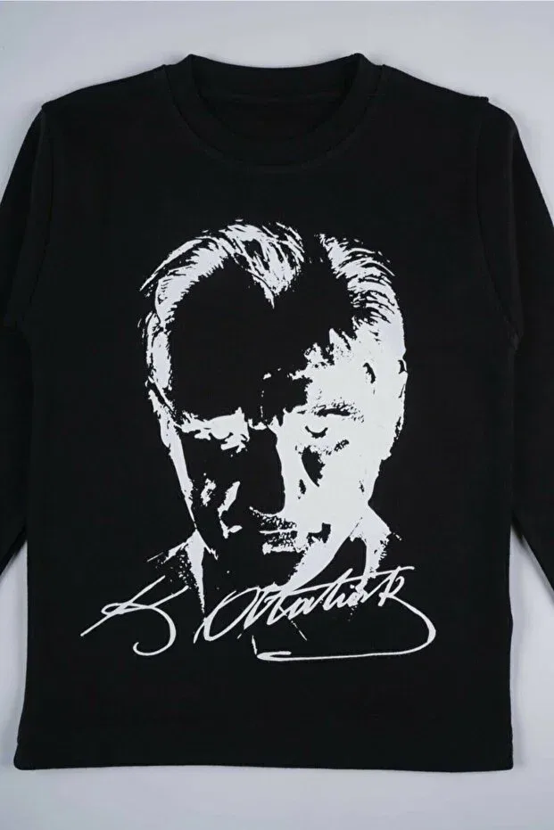 Детская футболка для девочек с принтом Long sleeve ataturk printed t-shirt Generic Brands, Black — фото 2