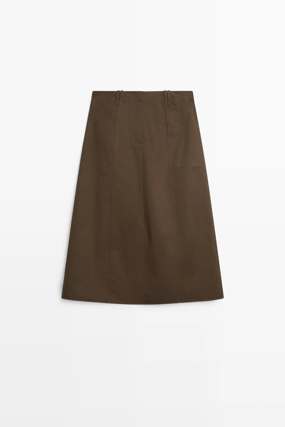 Юбка Massimo Dutti, миди-длина, из хлопка, коричневый — фото 2