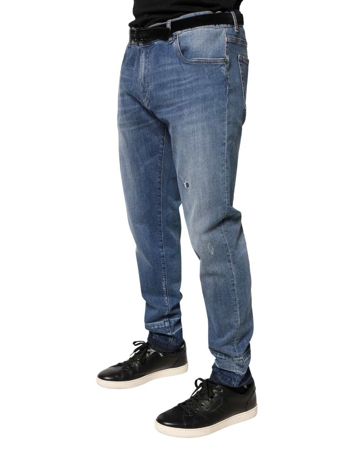 Мужские джинсы скинни с логотипом Blue Tattered Skinny Cotton Denim Dolce & Gabbana, Blue — фото 3