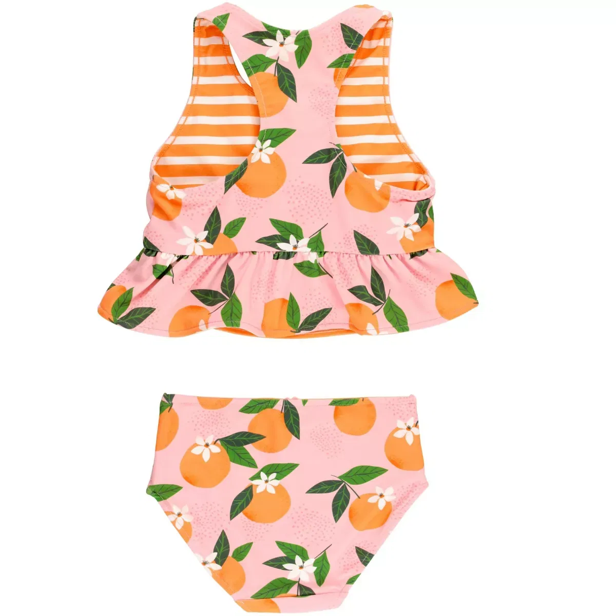 Детский танкини-комплект для девочек с двусторонним дизайном Reversible Peplum Tankini RuffleButts, Orange You The Sweetest — фото 2
