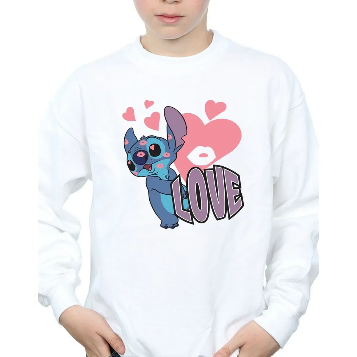 Детский свитшот с принтом Love Hearts Lilo & Stitch, White