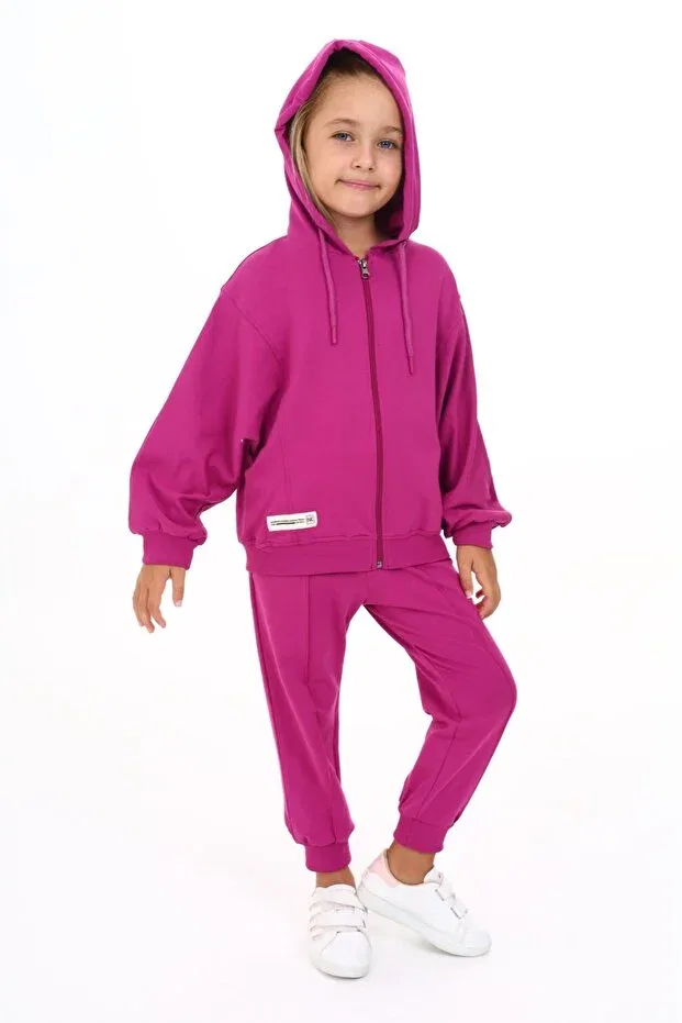 Детский спортивный костюм для девочек с принтом Bat Sleeve Emblem Toontoy, Plum — фото 3