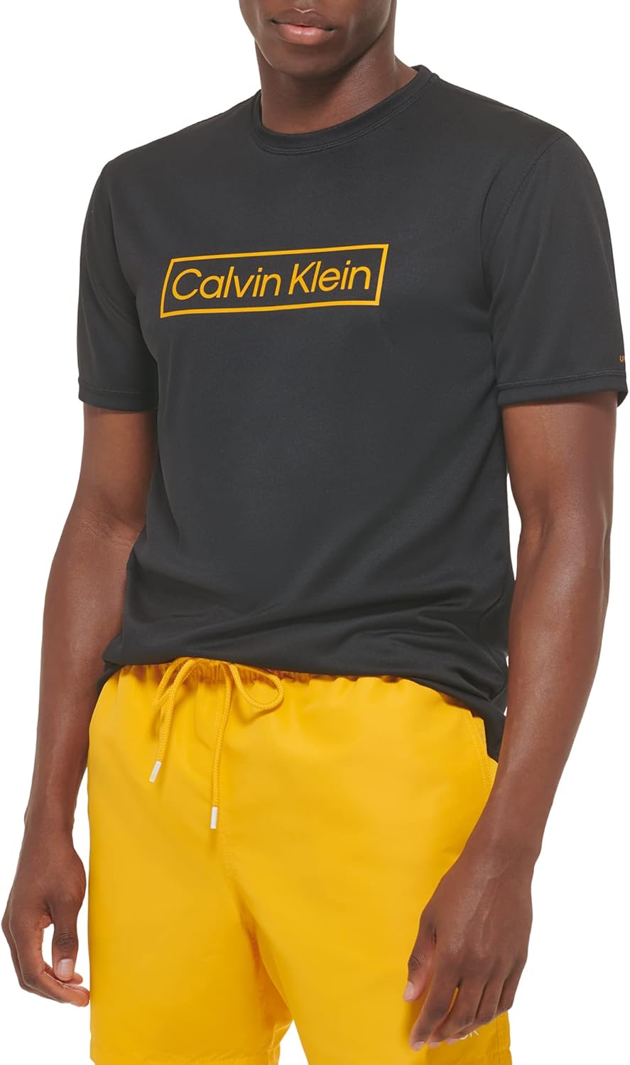 Calvin Klein Mens, легкий, быстросохнущий, с коротким рукавом, защита от ультрафиолетового излучения 40+, Black Logo — фото 3