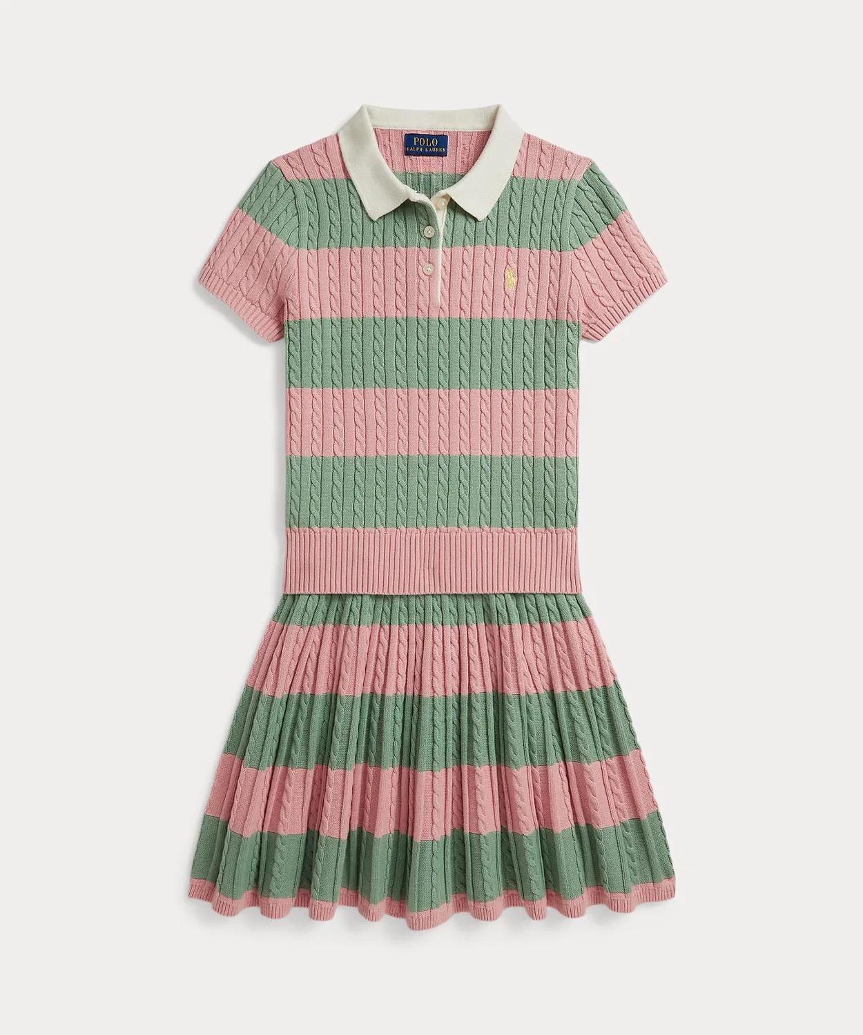 POLO RALPH LAUREN CHILDRENSWEAR Детский комплект из свитера и юбки с полоской и косами Polo Ralph Lauren, Pink
