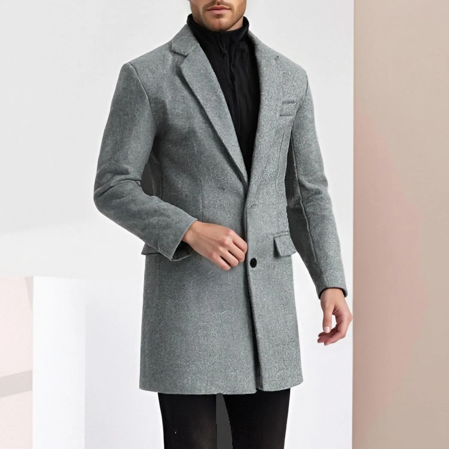 Мужское пальто с двубортным воротником, модель Peacoat, серый — фото 2