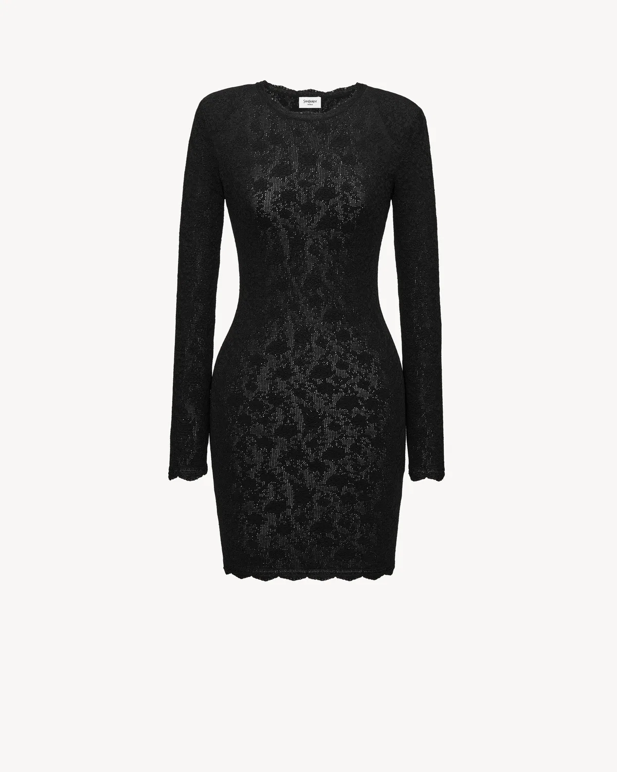 Мини-платье из цветочного сетчатого трикотажа SAINT LAURENT, черный