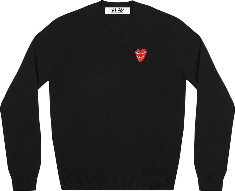 

Свитер Comme des Garçons PLAY Double Heart Logo V-Neck Sweater 'Black', черный