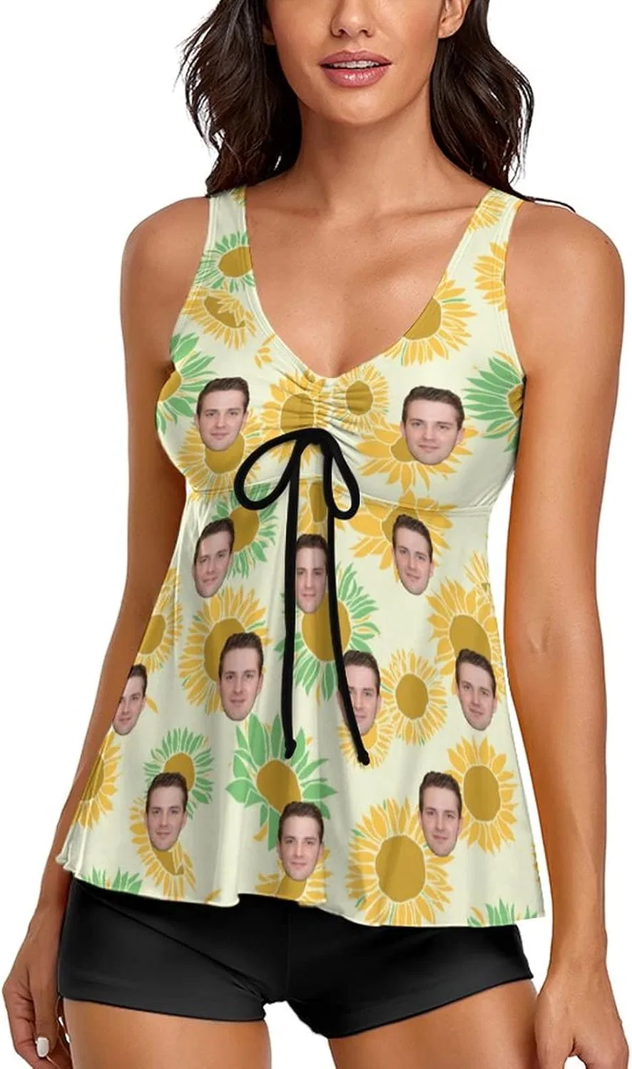 Женский танкини с принтом лица Custom, Sunflower Floral