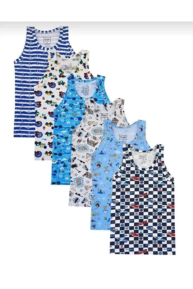 Детское для мальчиков комбинезон без рукавов комплект из 6 штук Child colored undershirt 6 pack Tutku, Blue