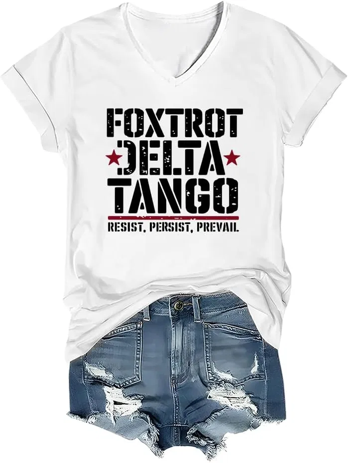 Мужская футболка с V-вырезом Foxtrot Delta Tango, White