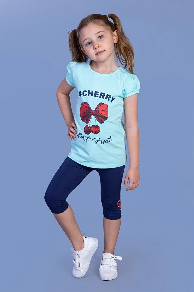 Детский комплект для девочек с принтом Cherry Toontoy, Mint Green