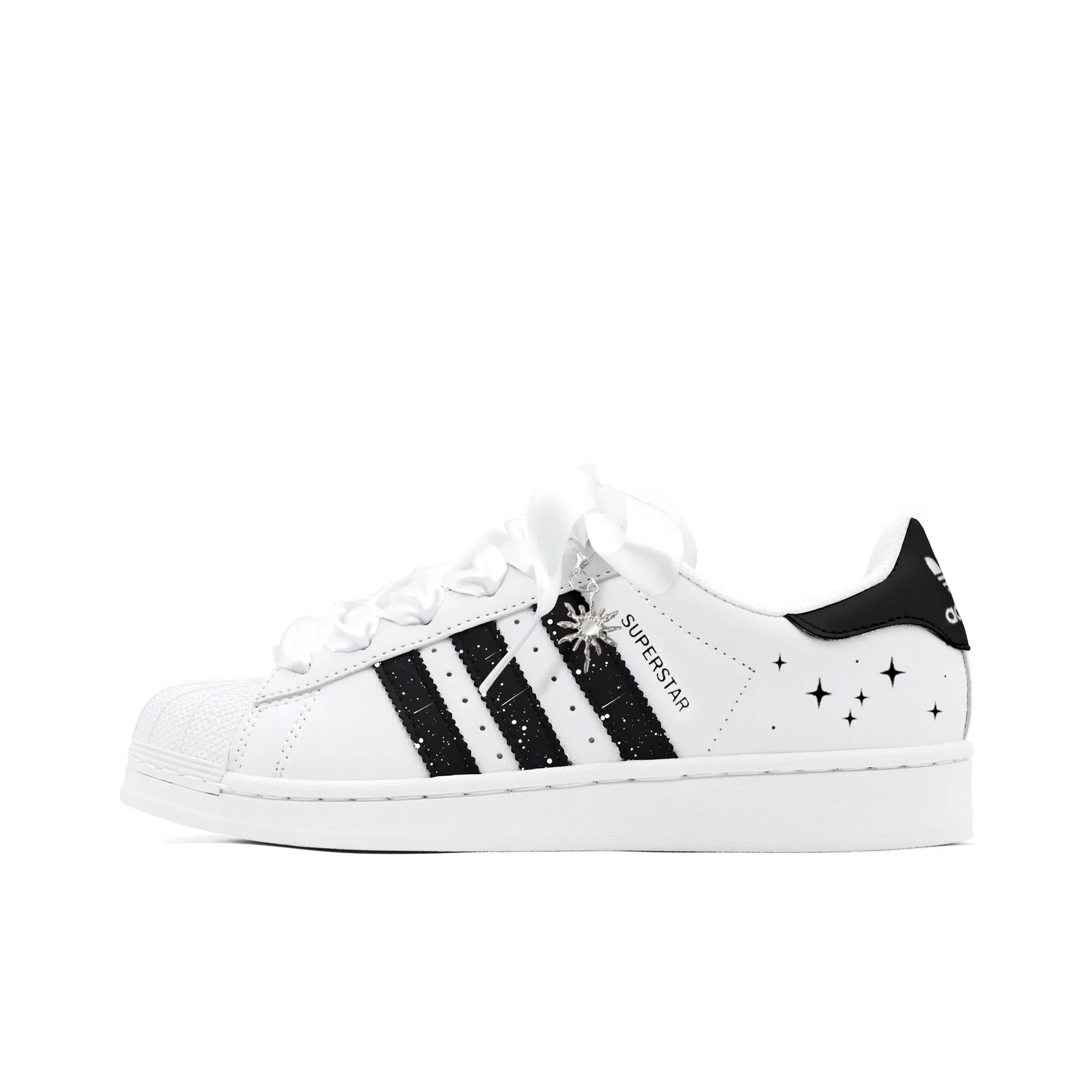 Детские кроссовки для скейтбординга Superstar 2, Adidas Originals, White Black Starry Sky Ribbon Style