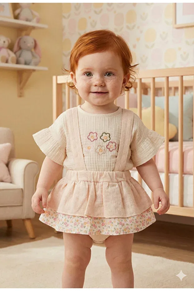 Детский комплект для девочек хлопковый Basics Mini Baray, Beige