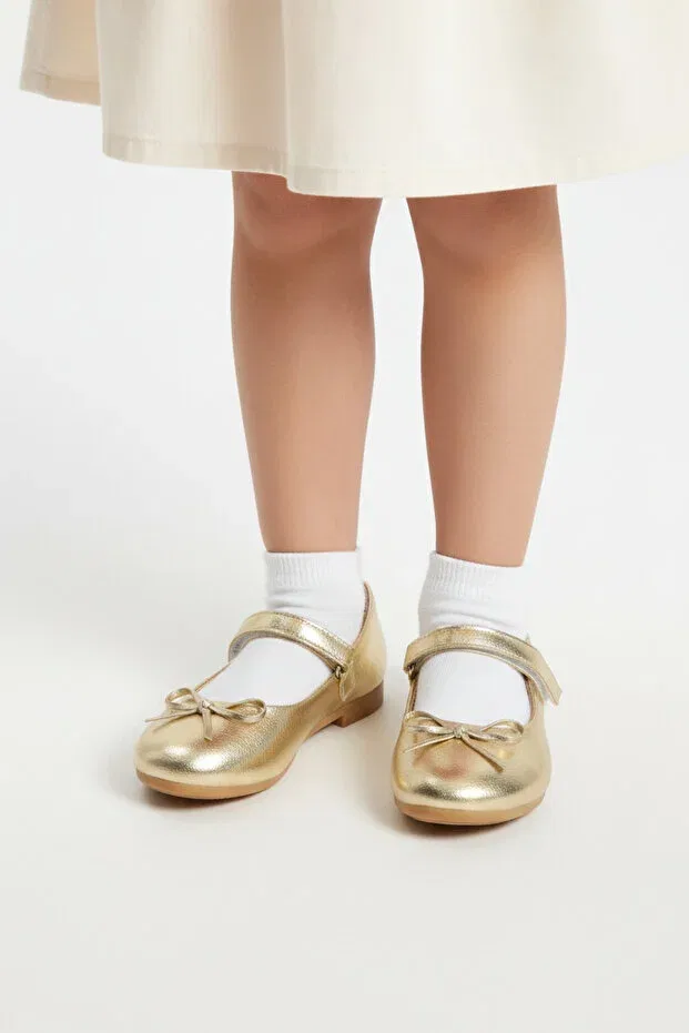 Детские балетки для девочек с принтом Kids A More, Gold — фото 2