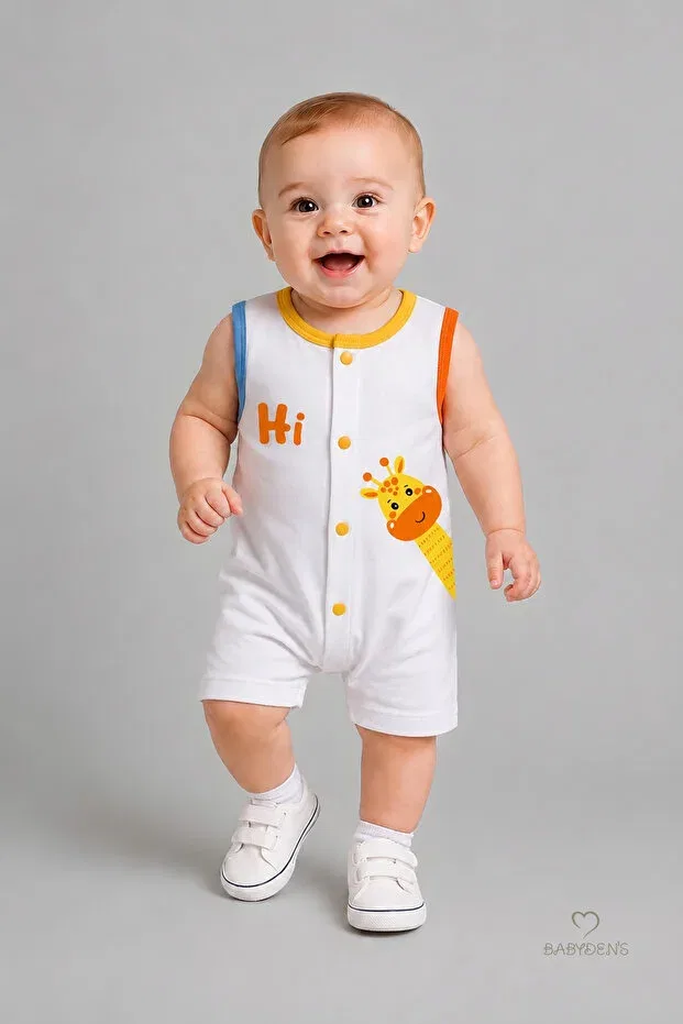 Детское боди-комбинезон для мальчиков с принтом Baby boy rompers summer cotton shorts Babyden'S, Giraffe