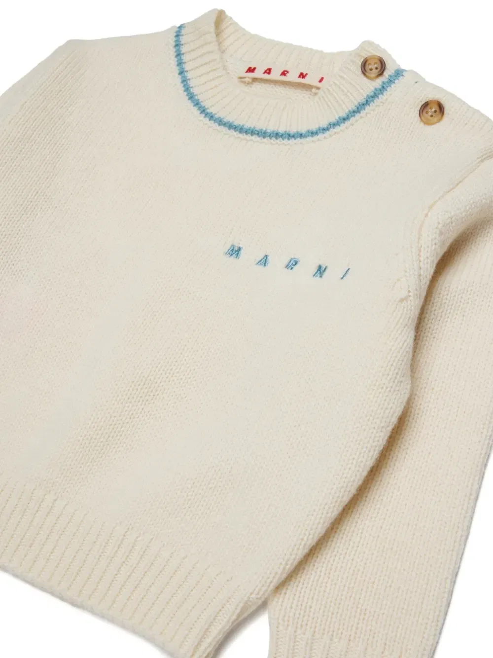 Свитер с вышитым логотипом Marni Kids, бежевый — фото 3
