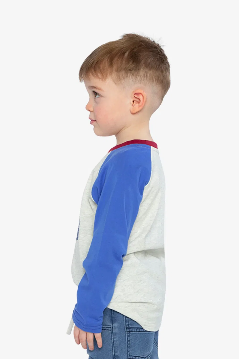 Детская футболка для мальчиков с принтом монстр-трака Raglan T-Shirt Deux par Deux, Heather Grey Red And Blue — фото 3
