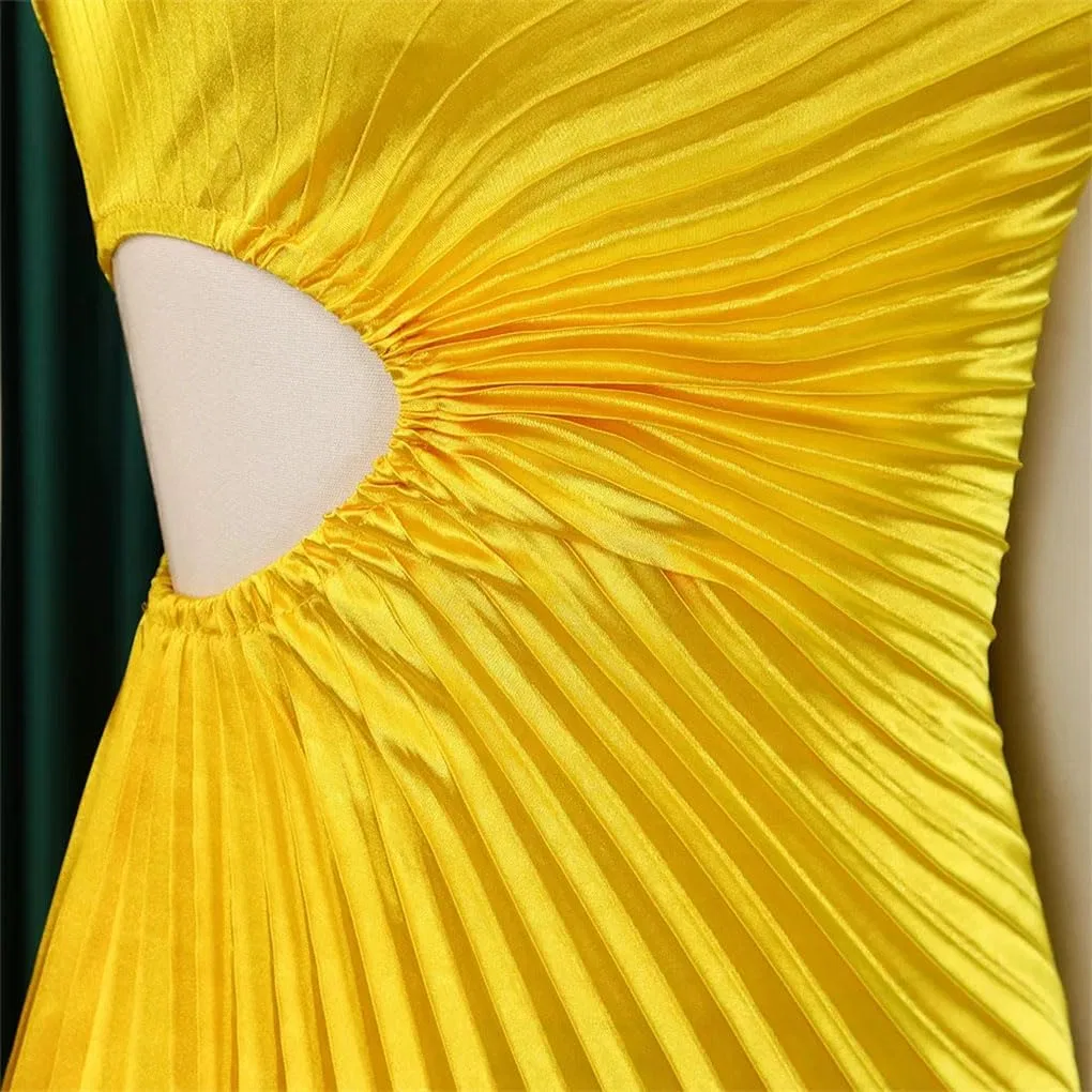 Женское платье макси с асимметричным вырезом, Yellow — фото 4